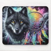 Zwarte Wolf met Droomvanger Muismat (Voorkant)