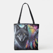 Zwarte Wolf met Droomvanger Tote Bag (Achterkant)