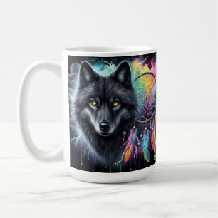 Zwarte wolf met een dromenvanger koffiemok