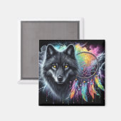 Zwarte wolf met een dromenvanger magneet (Voorkant / Achterkant)
