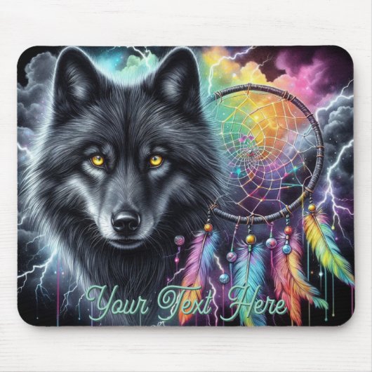 Zwarte wolf met een dromenvanger muismat (Voorkant)