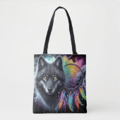 Zwarte wolf met een dromenvanger tote bag (Voorkant)
