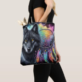Zwarte wolf met een dromenvanger tote bag (Dichtbij)