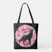 Zwarte Wolf met roze rozenrozen Canvas tas (Achterkant)