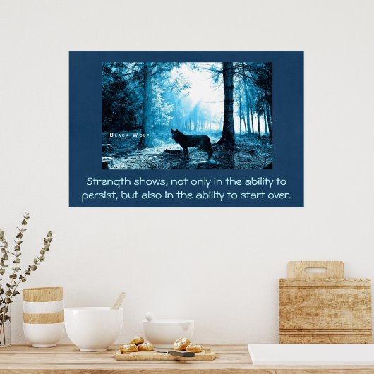 Zwarte Wolf met sterkste quote Poster (Keuken)