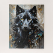 Zwarte wolf olieverfschilderij legpuzzel (Verticaal)