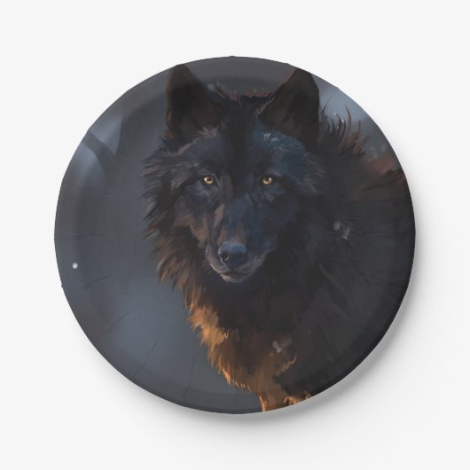 Zwarte wolf papieren bordje (Voorkant)