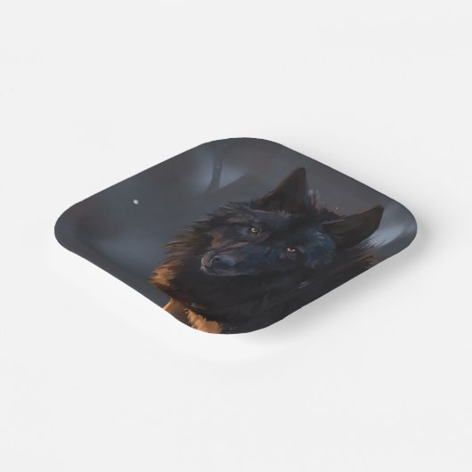 Zwarte wolf papieren bordje (Gebogen)