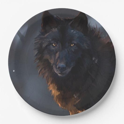 Zwarte wolf papieren bordje (Voorkant)