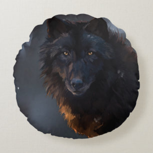 Zwarte wolf rond kussen