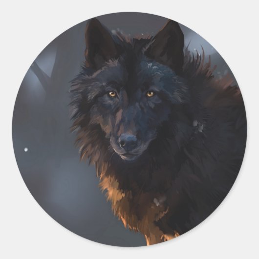 zwarte wolf ronde sticker (Voorkant)