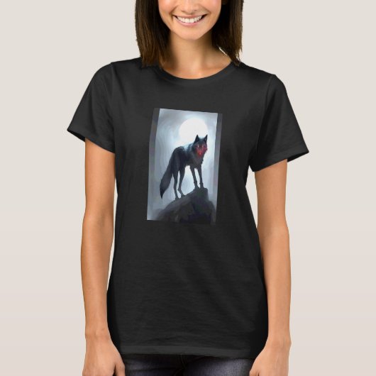 Zwarte Wolf Siniister Gotische Dier T-shirt (Voorkant)