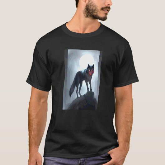 Zwarte Wolf Siniister Gotische Dier T-shirt (Voorkant)