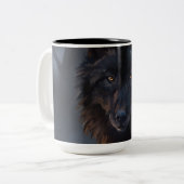 Zwarte wolf tweekleurige koffiemok (Voorkant links)