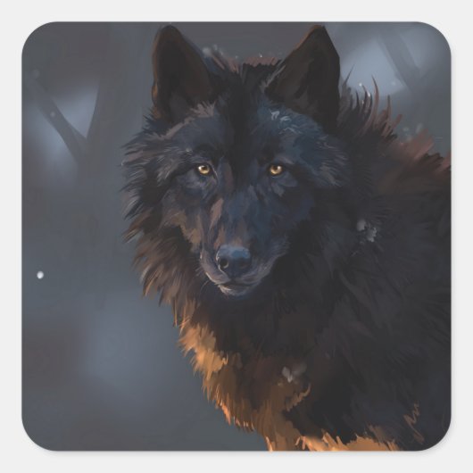 Zwarte wolf vierkante sticker (Voorkant)