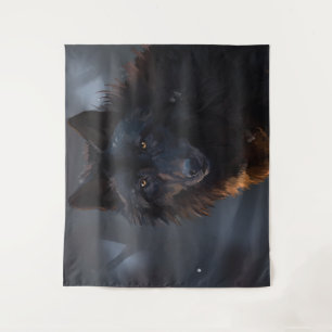 Zwarte wolf wandkleed