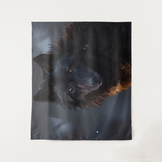 Zwarte wolf wandkleed (Voorkant)