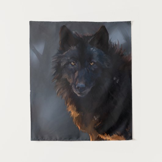 zwarte wolf wandkleed (Voorkant)