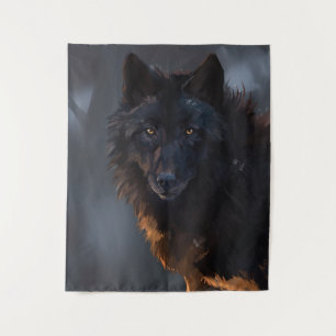 zwarte wolf wandkleed