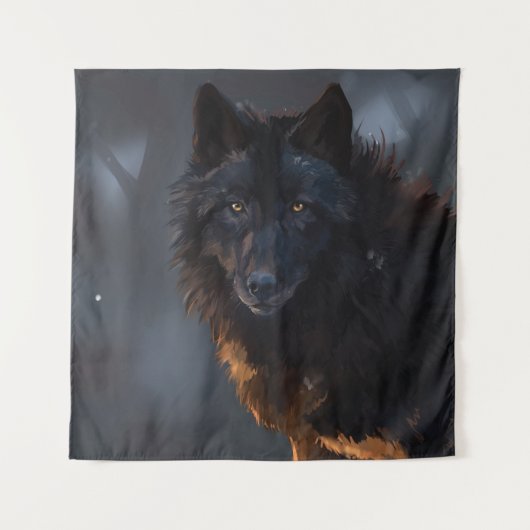 Zwarte wolf wandkleed (Voorkant)