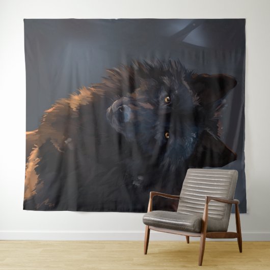 Zwarte wolf wandkleed (In Situ (horizontaal))