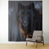 Zwarte wolf wandkleed (In situ)