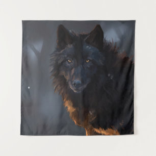 zwarte wolf wandkleed