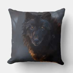 Zwarte wolf, wolf, grote wolf, mooie wolf, wolven kussen