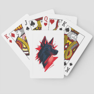Zwarte Wolfshond met Rode Accenten Pokerkaarten