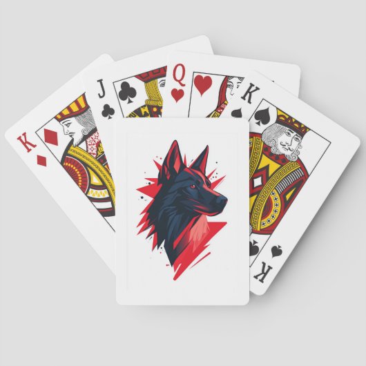 Zwarte Wolfshond met Rode Accenten Pokerkaarten (Achterkant)