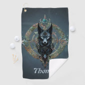 Zwarte wolfskop met doordringende blauwe ogen golfhanddoek (Insitu)