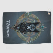 Zwarte wolfskop met doordringende blauwe ogen golfhanddoek (Horizontaal)