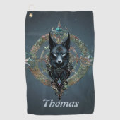 Zwarte wolfskop met doordringende blauwe ogen golfhanddoek (Voorkant)