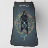 Zwarte wolfskop met doordringende blauwe ogen golfheadcover (Draai 90)