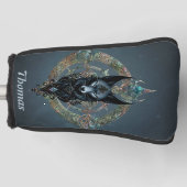 Zwarte wolfskop met doordringende blauwe ogen golfheadcover (Voorkant)