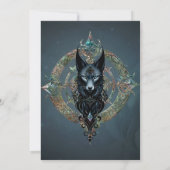 Zwarte wolfskop met doordringende blauwe ogen, kaart (Achterkant)