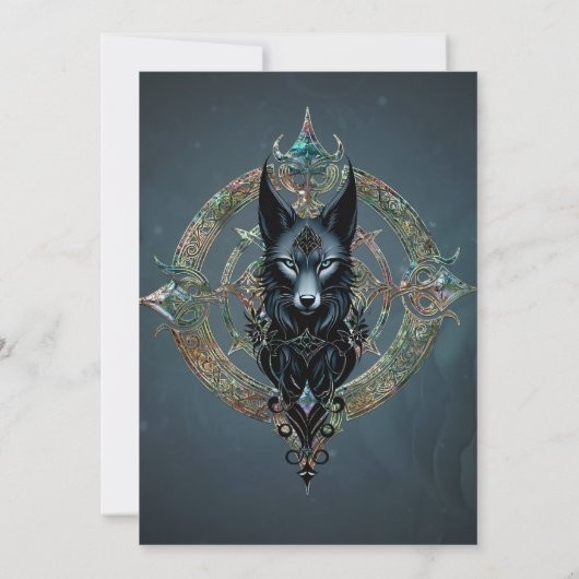 Zwarte wolfskop met doordringende blauwe ogen, kaart (Achterkant)