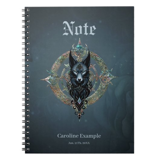 Zwarte wolfskop met doordringende blauwe ogen, notitieboek (Voorkant)