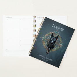 Zwarte wolfskop met doordringende blauwe ogen, planner