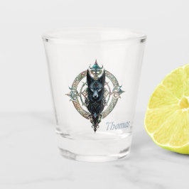Zwarte wolfskop met doordringende blauwe ogen shot glas
