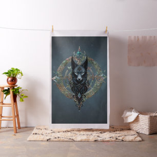 Zwarte wolfskop met doordringende blauwe ogen, stof