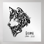 Zwarte wolfskop met naam en data poster (Voorkant)