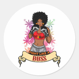 Zwarte Woman Boxing Magic Kickboxing Girl Ronde Sticker