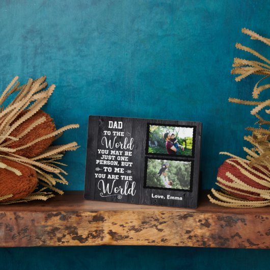 Zwarte Wooden Afbeelding Papa Je bent de wereld Fotoplaat (Zijkant)