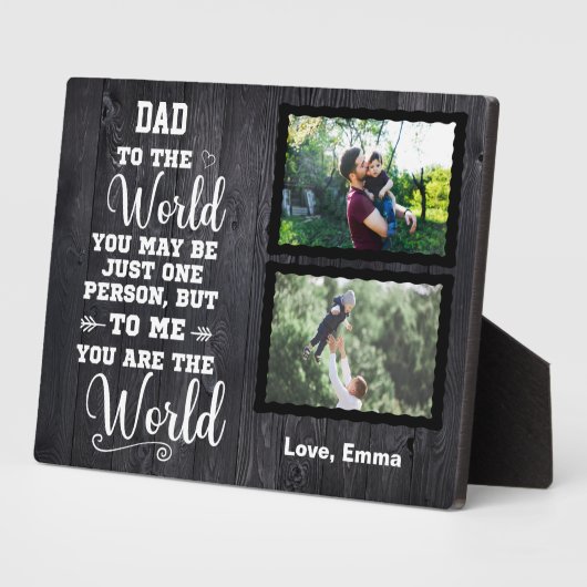 Zwarte Wooden Afbeelding Papa Je bent de wereld Fotoplaat (Zijkant)