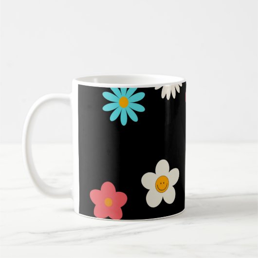 Zwarte Y2K Wildflower Bold Retro Spring Keuken Koffiemok (Links)