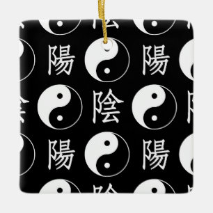 Zwarte Yinyang-symbool Chinees tekstpatroon Keramisch Ornament