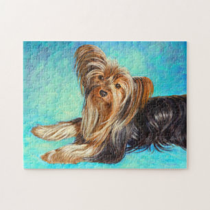 Zwarte Yorkie hond, acrylverf Legpuzzel