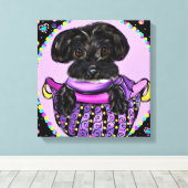 Zwarte Yorkie Poo Canvas Afdruk (Insitu (Houten vloer))