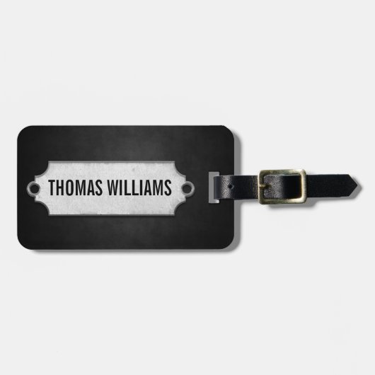 zwarte zachte textuur met metaal label bagagelabel (Voorkant horizontaal)